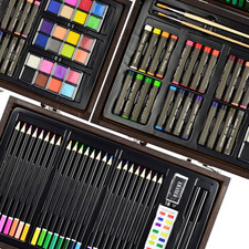 145 Piece Deluxe Art Set, Wooden Box  Drawing Kit with Crayons, Oil Pastels,...