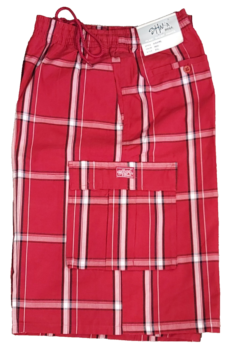 パンツ SUPER TWILL S+S RAYERED SKIRT SHORTS Shaka Wear Red Black Plaid Relaxed Fit Casual Cargo Hybrid Shorts