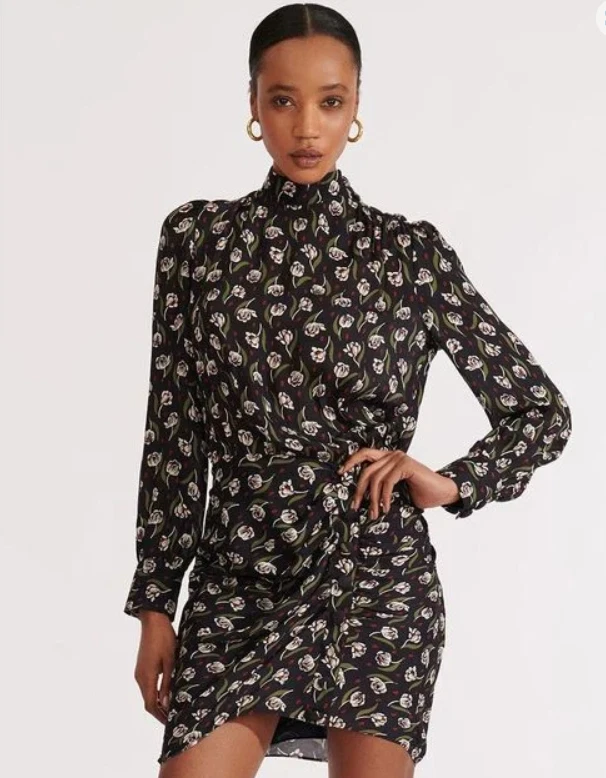 Veronica Beard Black Floral Silk CADENCE Dress Size 14