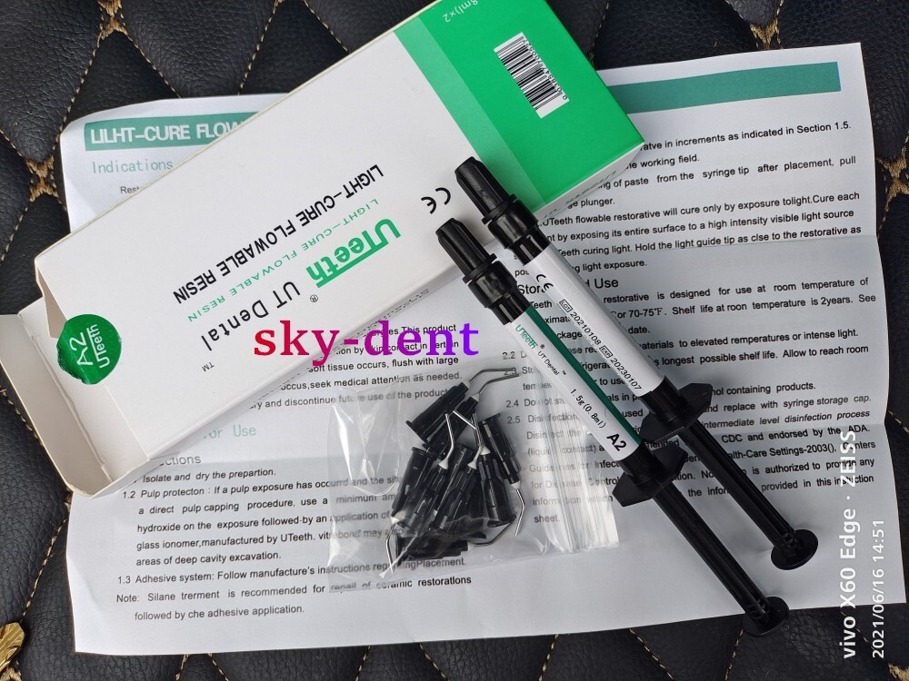 1set Ut Dental Flowable Composite Flow Resin Light Cure Siringa A1 A2 A3 Color Shade Dispensing Tips Materiale Di Riempimento Del Dente - Foto 4
