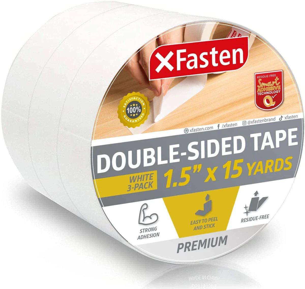 XFasten Double Sided Woodworking Tape | 2.5 Inches x 30 Yards