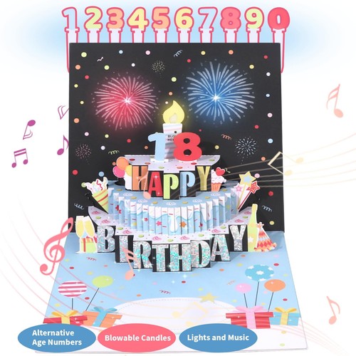 Decute 3D Pop Up Musical Happy Birthday Greeting Cards with Blowable LED Cand...