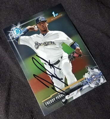Freddy Peralta signed 2017 Bowman Chrome Brewers NY METS rookie 