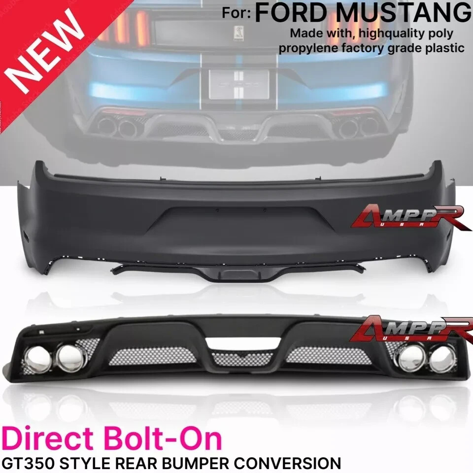 Fits All 15-23 Ford Mustang Gt350 Style Rear  Bumper + Exhaust Tips & Diffuser