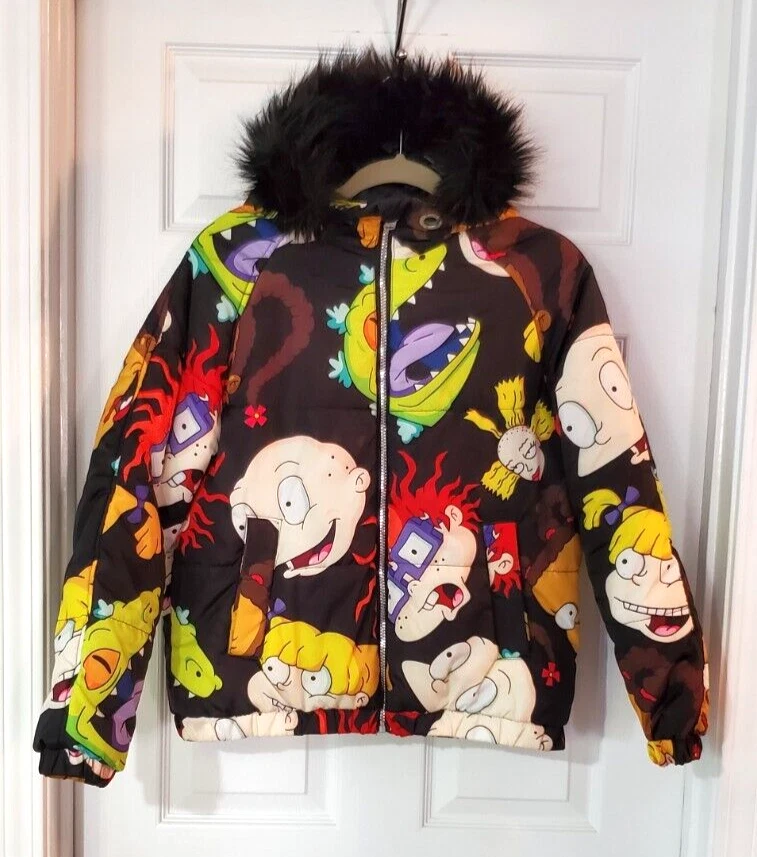 Rugrats Nickelodeon Full Silver Zipper Puffer Coat Fur Hood Members Only Sz M - Image 3 of 4