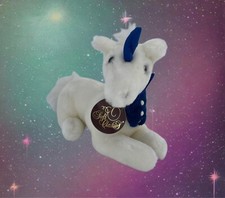 VTG Unicorn Plush Dakin Soft Classics White w/ Blue Tux 80s Stuffed Animal Rare