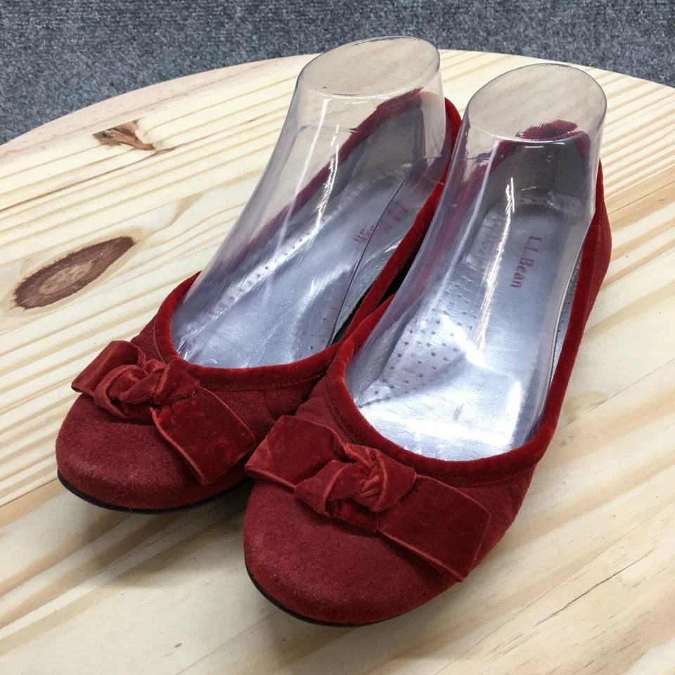 LL Bean Zapatos Mujer 7 M Informales Cómodos Sin Cordones Arco Ballet Pisos Rojo Terciopelo Foto 3 de 4
