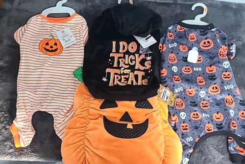 Medium Dog Pumpkin Plush Halloween Hoodie & Pajama Sets Lot Of 4 Outfits