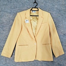 Vintage Wool Jacket Womens 6 Blazer Yellow Lined Pockets Notched Collar Business