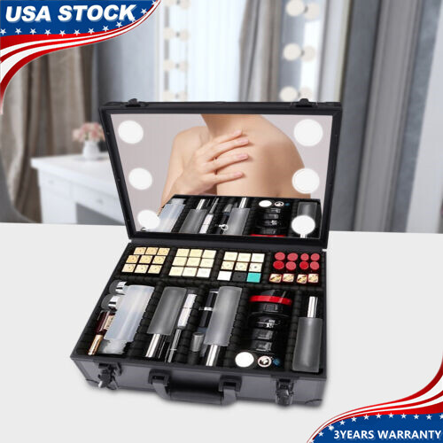 Makeup Bag with Mirror of LED Lighted, Travel Makeup Train Case Cosmetic Bag NEW-image