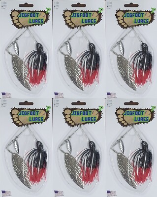 (6) JIGFOOT SPINNER BAITS BLACK & RED TIP 1/4OZ 3/8OZ 1/2OZ BASS FISHING LURES