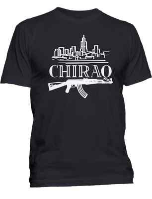 Men's Chiraq Chicago T-Shirt Hip Hop USA Gangster AK-47 Gun Graphic Tee  Shirt