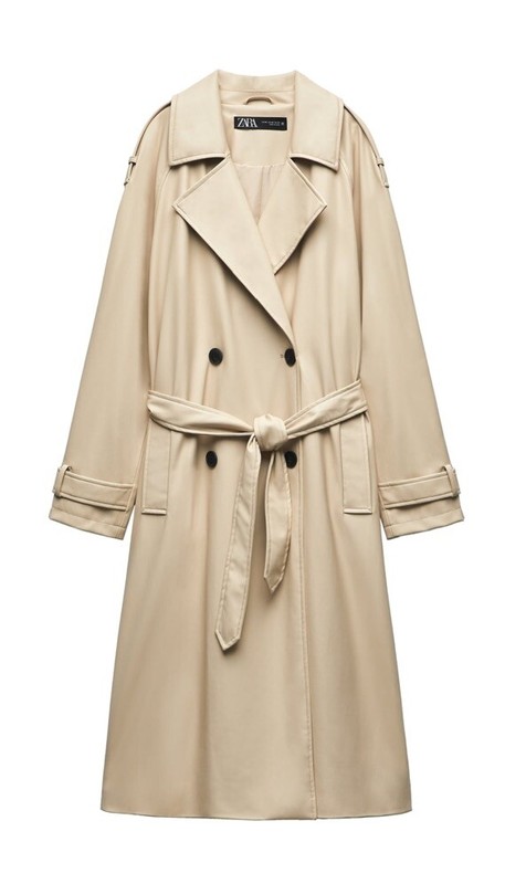 Zara Womens Long Belted Vegan Leather Trench Coat Jacket , Ecru  Size XL