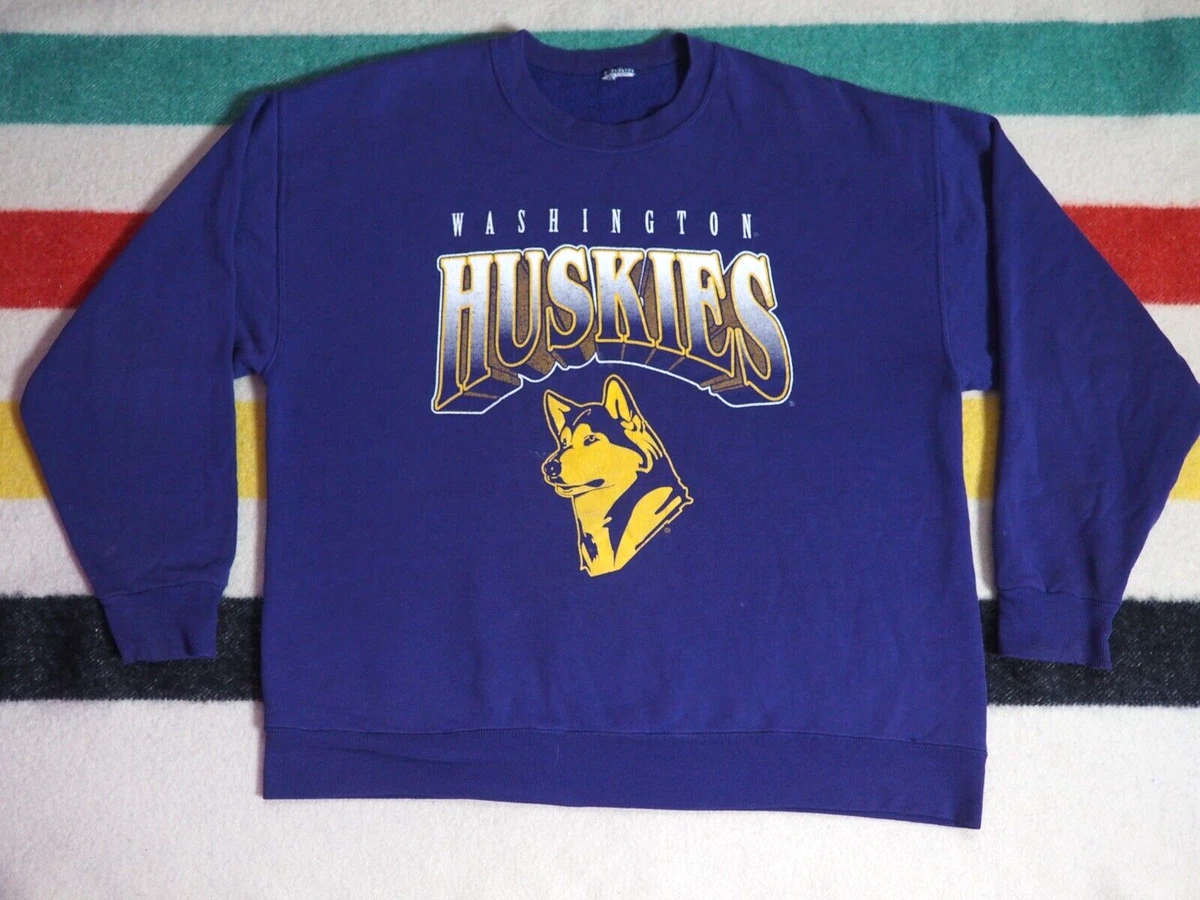 VTG 90s University Washington UW Huskies Purple Retro Art Pullover  Sweatshirt XL