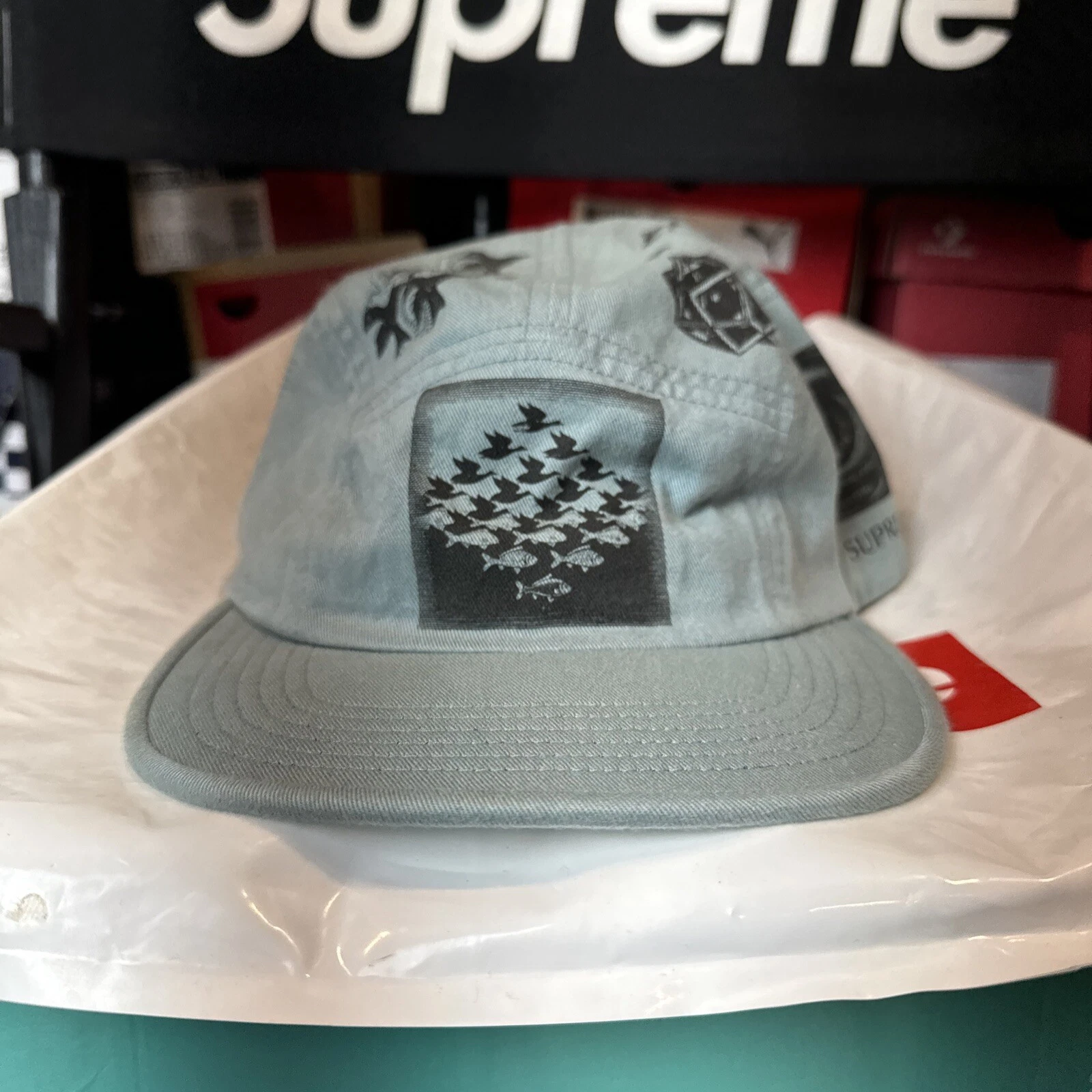 Chapeau de camp Supreme MC Escher ardoise/poussiéreux SS17 (SS17H78) taille unique