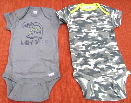 BRAND NEW~GRAY+CAMO~ 2 PAK~DINOSAUR+CAMO~ Gerber® Baby Onesies® Brand~6-9 MO~ - Picture 3 of 6