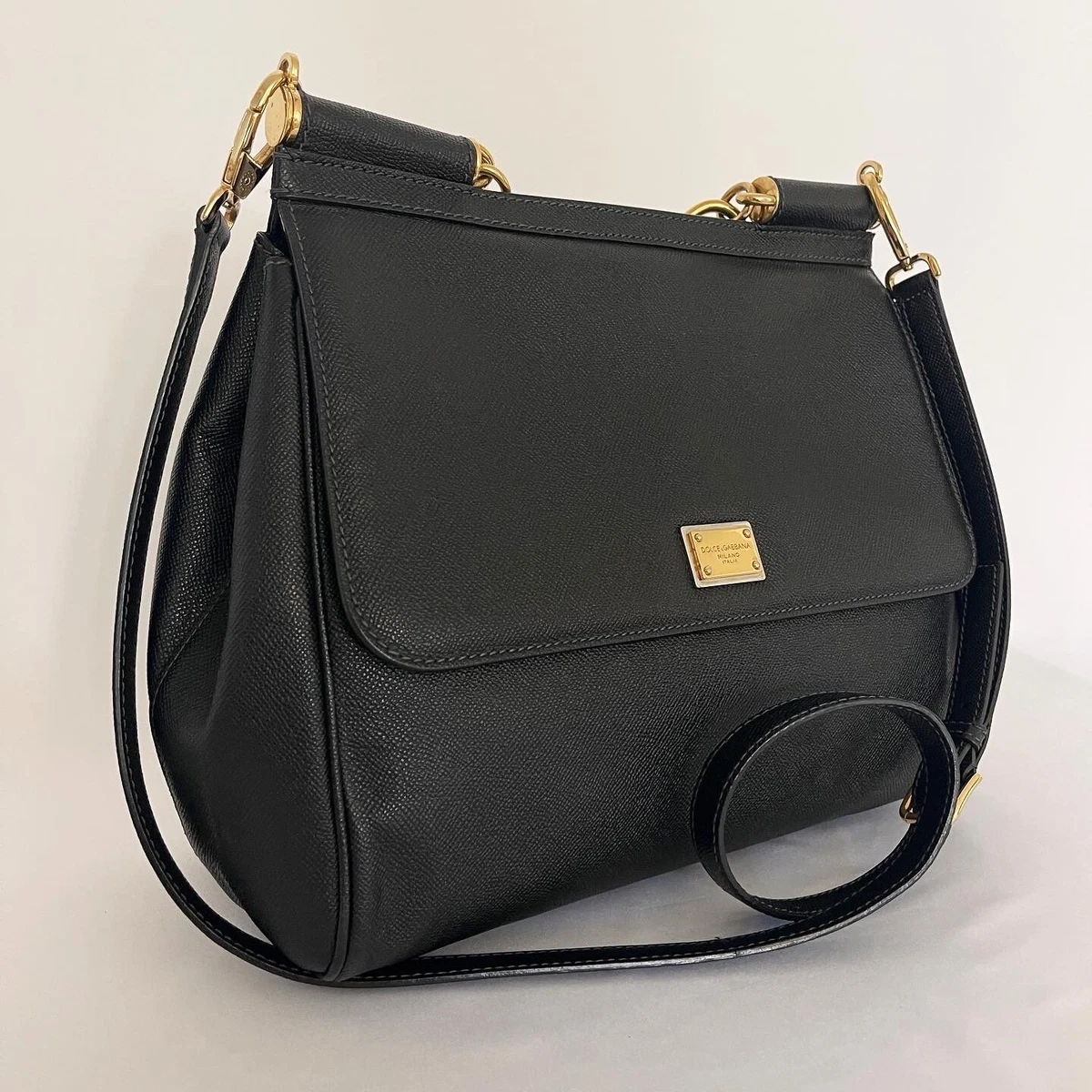 Dolce & Gabbana Small Sicily Bag In Dauphine Leather In Black