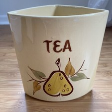 VTG Tea Pottery Wedge Canister Esmond Pear Fruit Design Retro - Made in USA