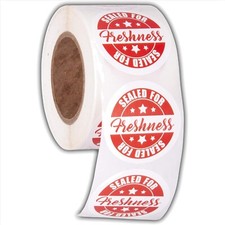 500 Tamper Evident 'Sealed for Freshness' Stickers - 2" Food Delivery Labels