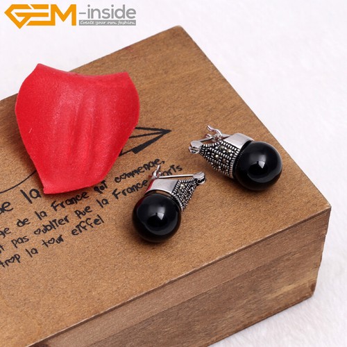 Silver Plated Gemstone Stud Earrings 12mm - Retro Round Rivet Women’s Gift - Picture 55 of 73