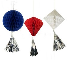 3x Honeycomb With Tassels King's Coronation Party Hanging Union Jack Decor 13030