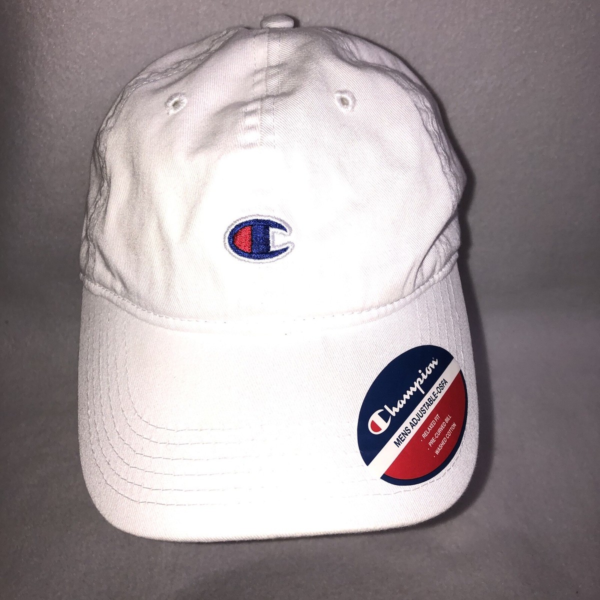 Champion White Adjustable Strap Back Hat Cap One Size Dad Hat w Label