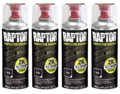 U-POL 4 x Forro de cama de camión UPOL Raptor NEGRO 2K aerosol 400 ml revestimiento protector barcos