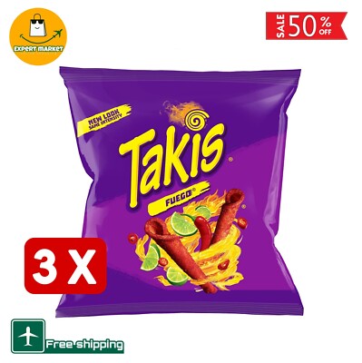 3 pack New Mexican Takis Fuego Chips tortilla flavor Chili pepper lemon Extreme