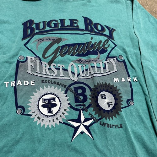 Vintage Bugle Boy Shirt Youth M Teal Green 90s Long Sleeve Cotton Skate Surf - Picture 6 of 7