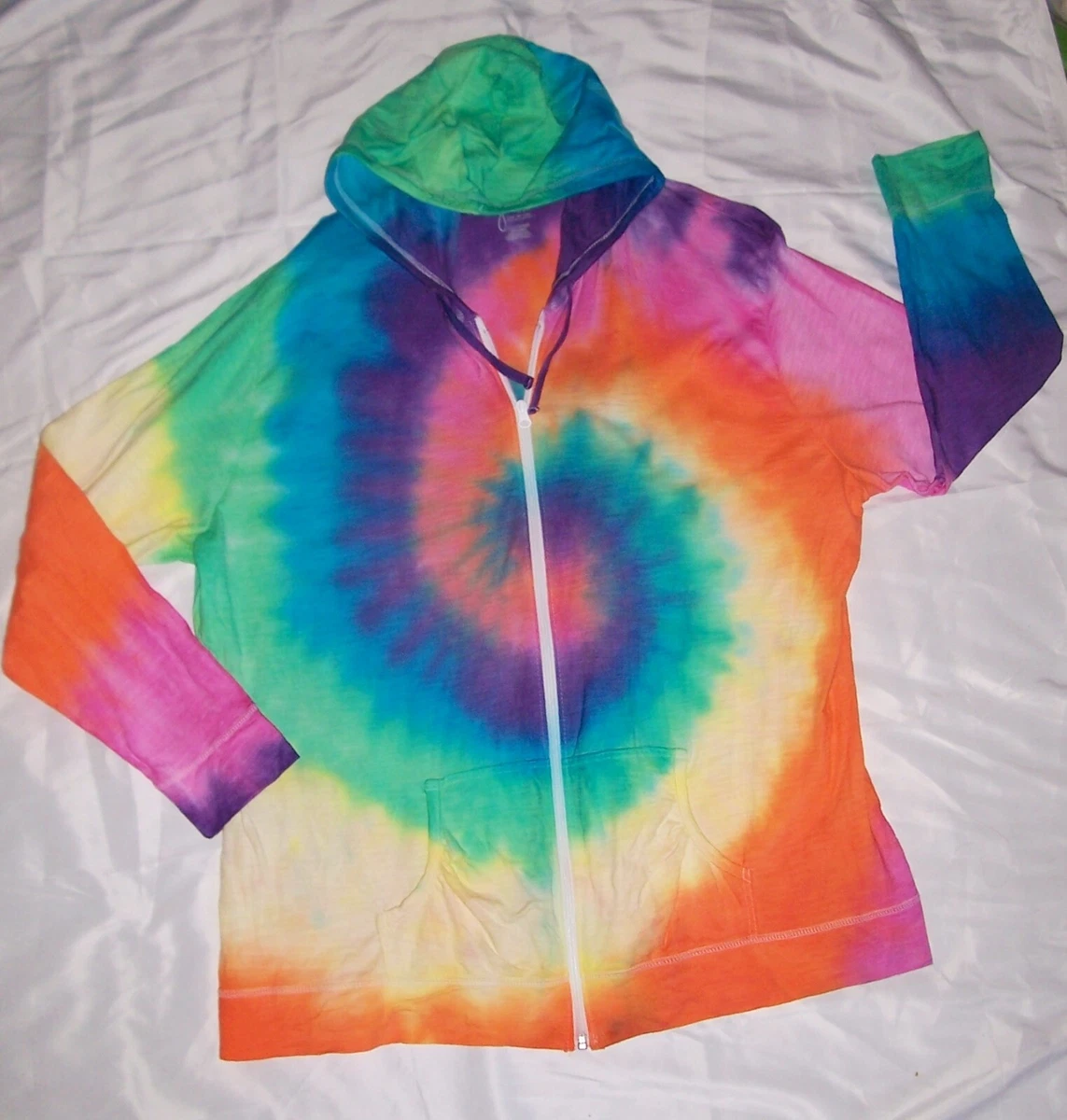 4X HOODIE SHIRT JACKET TIE DYE WOMENS HIPPY BLUE ORANGE PINK
