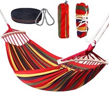 Double Hamac Extérieur Camping 280x 150 cm Portable Toile Jardin 300Kg Rouge Eté