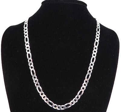 Massive 925 Sterling Silber Figarokette Halskette 7,8 mm, 24'' lang Made in Italy