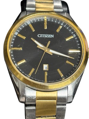 Vintage Citizen Two-Tone Watch Black Dial DATE 1112-S093384 (GN-4