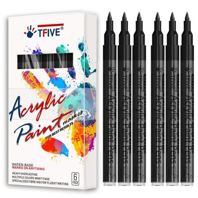 Black Marker Paint Pens - 6 Pack Acrylic 1 Count (Pack of 6), 