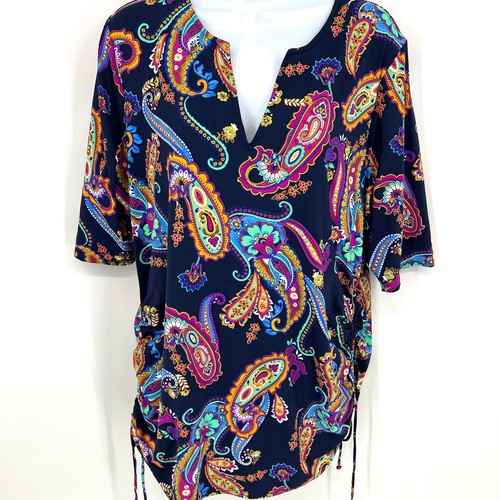 Lands' End Paisley Swim Cover Up Top geraffte Seiten Größe L - Bild 2 von 9