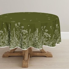 Round Tablecloth 60x60 Inch Floral Wildflower Spring Summer Moss Green