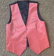 Barry.Wang Men's Formal Vest Waistcoat Solid Pink/Black Regular Size M