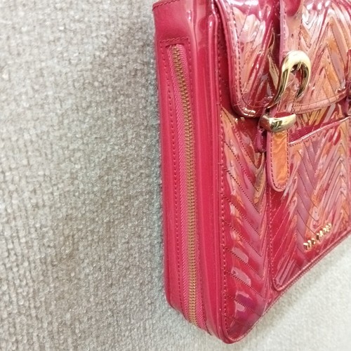 Ted Baker Quilted Patent Leather Shoulder Bag Raspberry Red Expandable 13x10x2 - Picture 13 of 21