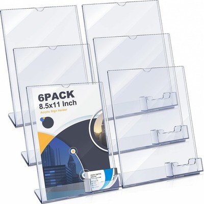 Geyee 8.5x11 Acrylic Sign Holder w/ Business Card Pocket Clear Brochure Display