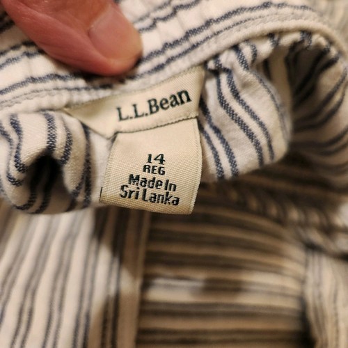 L.L. Bean Women's Size 14 Pull On 100% Linen Pants Blue White Striped Nautical - Picture 6 of 8
