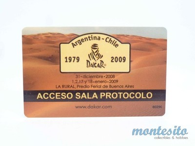 RARE DAKAR RALLY 2009 ORIGINAL VIP PROTOCOL ROOM ACCESS CARD * ARGENTINA CHILE