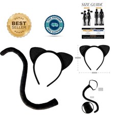 Deluxe Black Cat Ears and Tail Set for Adults - Perfect Halloween Costume
