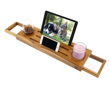 Best EcoFives Teak Bathtub Tray Caddy - Expandable Bath Adjustable Organizer for