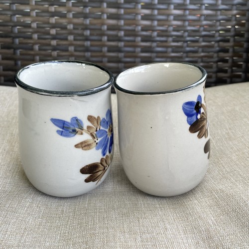 Vintage Speckled Stoneware Coffee Mugs set of 4 Flowers Hand Painted Korea COTC - Picture 8 of 14