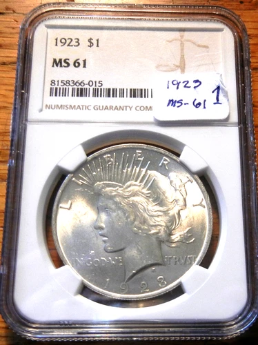 1923-P  $1 PEACE SILVER DOLLAR  "CLEAN CHEEK''  NGC MS - 61