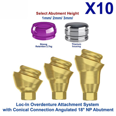 10x Set Abut ment Angulated 18° Conical Loc-In Attachment NP Strong Cap