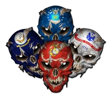 Military Skull Decal Pack Army Navy Marines Air Force Tattered Flag FAFO Sticker