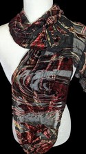 Vintage Abstract Red And Gold Velvet Burnout Scarf