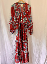 Farm Rio NWT Tropical Landing Maxi Dress Medium Floral Boho Long Sleeve Peasant