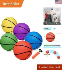 Vibrant Mini Basketball Set - 5 Colorful Balls with Pump for Pool & Indoor Games